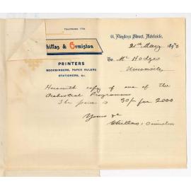 Whillas and Ormiston and The Register Office - Estimate for Printing Programmes