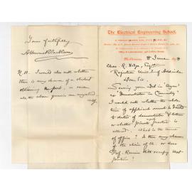 A H Jackson - Melbourne - Information on Position of Demonstrator in Chemistry