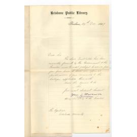 John L Woolcott - Brisbane - Secretary Public Library - Request for Official Publication