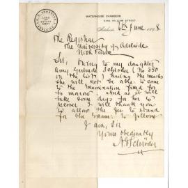 A G Schroder - Adelaide - Withdrawing Gertrude A Schroder owing to illness