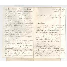 James Drinkwater Iliffe - Adelaide - Application Position of Assistant Lecturer and Demonstrator in Chemistry