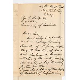 N Reid - Sydney - Application Position Assistant Lecturer and Demonstrator in Chemistry