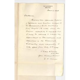 Ernest F Turner - The University - Resigning position of Demonstrator in Chemistry