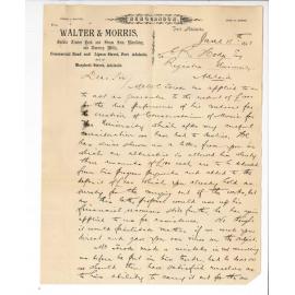 Walter and Morris - Port Adelaide - Explaining why they cannot assist Walter C Torode