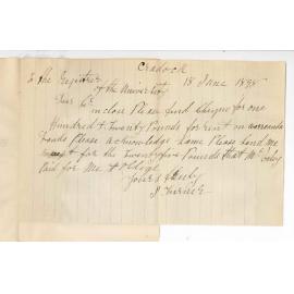 Joseph Turner - Cradock - Cheque for rent Wirreanda