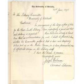 Joseph Coleman - More shelving for the Library required