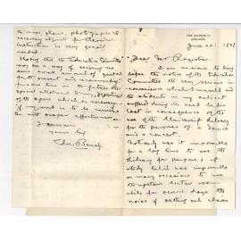 Professor Edward von Blomberg Bensley - Complaining of inconvenience and worry caused by students Ball and Concert etc