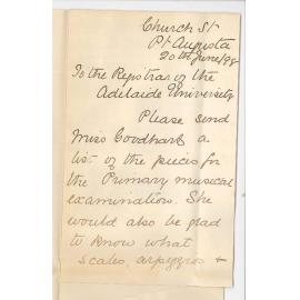 Miss Goodhart - Port Augusta - Information Primary Examination