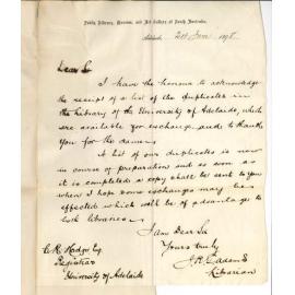 Joseph Robert George Adams - Concerning duplicates of books in the Public Library