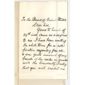 Arthur H Otto - Halifax Street - Asking for Credit for attendance at Mus Bac Lectures