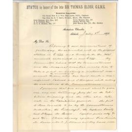 John Moule - Honourable Secretary Sir T Elder Statue - Request for the assistance of the Conservatorium to raise funds