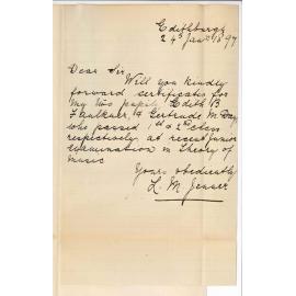 L M Jenner - Edithburgh - Request for Theory Certificates Edith B Faulkner and Gertrude M Day
