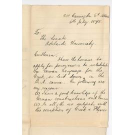 S J Russell - 214 Carrington Street - Permission to substitute German for Greek in the BA Course