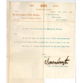 C E Owen Smyth - Superintendent of Public Buildings - Drain from University into Exhibition Grounds