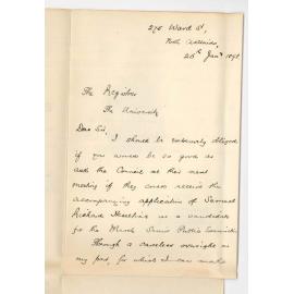 Donald Kerr - North Adelaide - Application for Samuel Richard Heseline entry March Senior