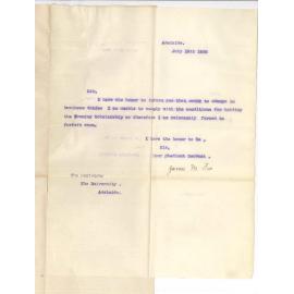 John Henry Fox - Adelaide - Resigns Scholarship