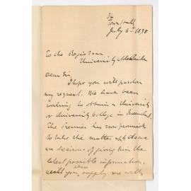 Littleton E Groom - Honorary Secretary University Extension Queensland - Request for Calendar