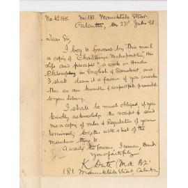 K Dute - Calcutta - Forwarding copy of Chaitanya Mahaprabhn