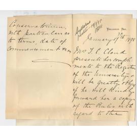 Mrs Thomas Charles Cloud - Wallaroo Bay - Asking for a Copy of Rules for Conservatorium of Music