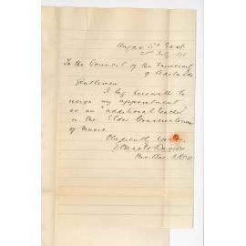 E Harold Davies - Adelaide - Resigning appointment as Extra Teacher in Conservatorium