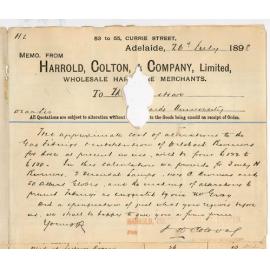 Harold Cotton and Company - Adelaide - Quotation for alterations to Gas Fittings and substitution of Welsbach Burners