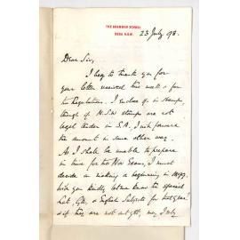 Rev A J Rolfe - Bega Grammar School NSW - Proceeding for BA Degree through the Higher Public Exams