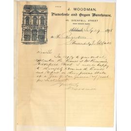 J Woodman - Adelaide - Quotation for examining and reporting on Mr Reimanns Pianos