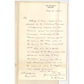 Ernest F Turner - The University - Request for permission to keep on Pharmacy class till end of 2nd Term