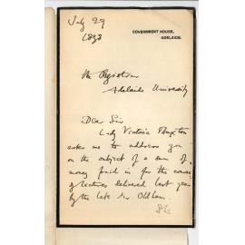 C R Buxton - Government House - State of affairs in connection with course of lectures on India delivered by Mr Oldham