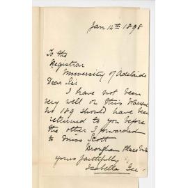 Isabella Gee - Returning Warrant No 189 - Returning refund of Extension Lecture fees to Miss Scott 10/6