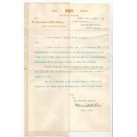 Superintendent of Public Buildings - Permission to put gate in western fence and use Government Road