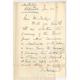 Frederick Halcomb - Aulaby - Kapunda - Asking whether First Arts Course Adelaide will relieve from 1st Exam at Oxford