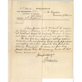 G S Martin - Clerk of Works - Cost of retaining wall at north west side of University to support road