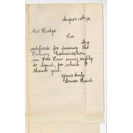 Louisa Grant - Port Pirie - Acknowledging receipt of Primary Certificate