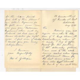 Mrs L Gillespie- Adelaide - Application for position of caretaker of the Conservatorium