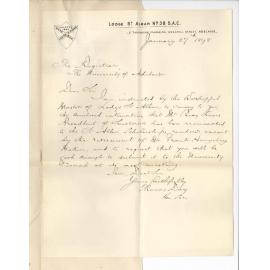 Thomas Day - Lodge St Alban - Adelaide - Nomination of Percy Lewis Broadbent as Scholar