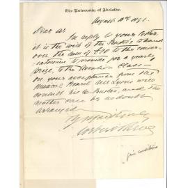 Wybert Reeve - Concerning the transfer of the Robert Whinham Scholarship to the University