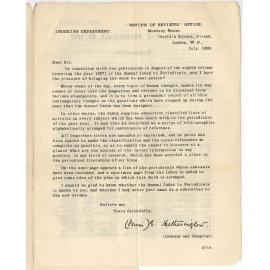 Miss E Hetherington - Indexer and Compiler - Review of Reviews office London - Annual Index to Periodicals