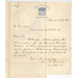 Fred W Russack for William George Torr - Way College - Withdrawing Edward Percival Holmes from Preliminary Exam