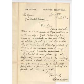 S H Warren - Jamestown - Can Examination at Port Pirie be held at 10:45 to suit his Candidates