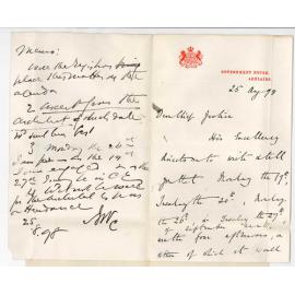 Edward William Wallington - Private Secretary - Government House - To the Chancellor - When it will be convenient for His Excellency to lay Foundation Stone of the Conservatorium