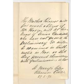 The Mother Prioress - St Marys Convent - Cabra - Asking if Senior Candidates who have not passed Preliminary will be Examined in Arithmetic in November