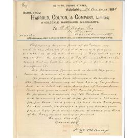 Harrold Colton and Company - Adelaide - Concerning the consumption of Gas if Welsbach burners were adopted