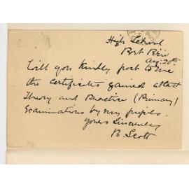 Miss Bessie Scott - Port Pirie - Certificates for Pupils