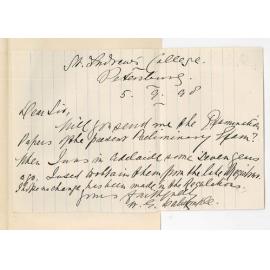 W G Dalrymple - Petersburg - Asking for Examination Papers Preliminary Exam