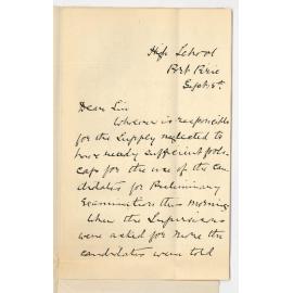 Miss Bessie Scott - Port Pirie - Re Insufficient supply of foolscap at Preliminary Exam