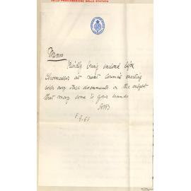 Dr Efisio Giglio-Tos to The Chancellor - Letter concerning the International Congress of Students to be held at Turin