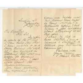 Miss C Hosier Batten - Kapunda - Wishes to know if she is to become a student at Conservatorium