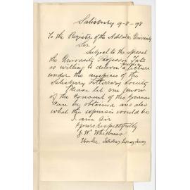 J W Whitbread - Salisbury Re Lecture by Professor Tate at Library Society Salisbury particulars