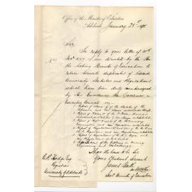 James Bath - Secretary - Minister of Education - Returning Statutes and Regulations counter signed by His Excellency the Governor